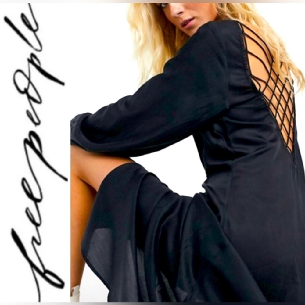 💫 FREE PEOPLE ‘Later Days’ Cutout Back Midi Dress in Black Sz 8 - EUC